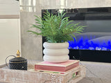 Green Ferns in White Ceramic Vase, Faux Artificial Greens Succulents Plants Table Centerpiece Floral Decor Centerpiece Faux Florals