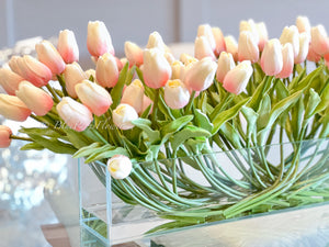 100 Pink Modern Long REAL TOUCH Tulips Arrangement Artificial Faux Table Centerpiece Floral Flower Arrangement Wedding French Style Decor