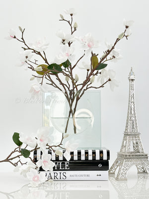 White Cherry Blossom Arrangement Silk Artificial Faux Centerpiece-Fake Flower Centerpiece-Home Decor Floral Gift Wedding Decor Blue Paris