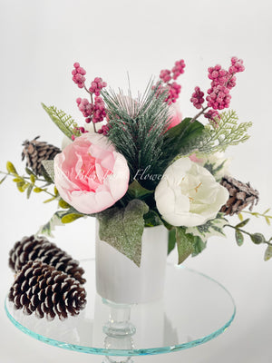 Pink Peonies, Christmas Artificial Flower Arrangement-Christmas Faux Centerpiece-Christmas Floral Flowers-Centerpiece-Christmas Gift-Decor