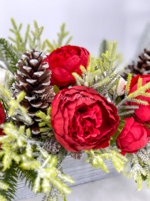 Red Peonies Christmas Faux Artificial Flower Arrangement-Christmas Faux Centerpiece-Christmas Fake Flowers Centerpiece-Christmas Gift-Decor