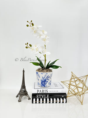 Real Touch Elegant White Double Stems Phalaenopsis Orchid Arrangement, French Country Luxury Flower in Vase Table Centerpiece Modern Decor