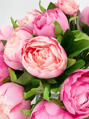 Modern Pink Peony Arrangement Artificial Faux Flower Centerpiece, French Country Floral Decor, Silk Flowers in Vase Home Decor by Blue Paris