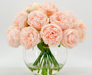 Pink Large Head Peony Arrangement, Artificial Faux Centerpiece, Decor Wedding Faux Florals, Silk Flowers in Glass Vase by Blue Paris