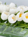 Modern Long White REAL TOUCH Tulip Arrangement Artificial Faux Centerpiece Floral Flower Arrangement Faux Flowers Glass Vase French Decor