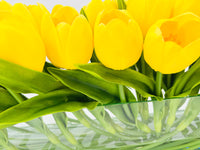 Modern Long Yellow REAL TOUCH Tulip Arrangement Artificial Faux Centerpiece Floral Flower Arrangement Silk Flowers Glass Vase French Decor