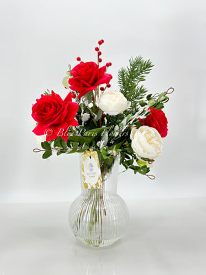 Christmas Artificial Flower Rose Arrangement-Christmas Faux Centerpiece-Christmas Flowers-Real Touch Flower Centerpiece-Christmas Gift-Decor