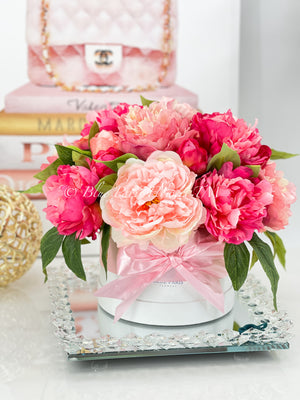 Modern Pink Peony Arrangement Artificial Faux Flower Centerpiece, French Country Floral Decor, Silk Flowers in Vase Home Decor by Blue Paris