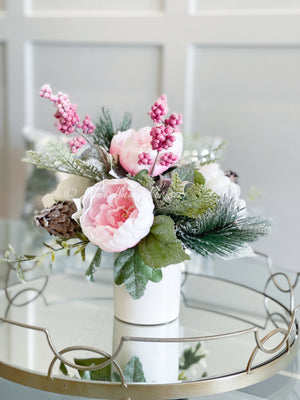 Pink Peonies, Christmas Artificial Flower Arrangement-Christmas Faux Centerpiece-Christmas Floral Flowers-Centerpiece-Christmas Gift-Decor