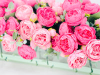Modern Long Pink Rose Peony Arrangement Artificial Faux Centerpiece Floral Flower Arrangement Silk Flowers Glass Vase French Decor