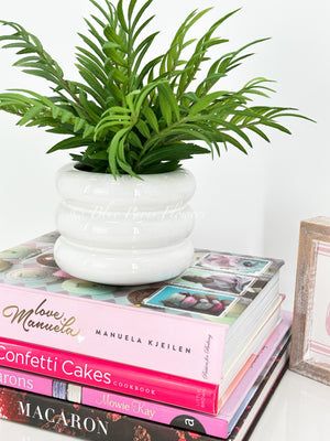 Green Ferns in White Ceramic Vase, Faux Artificial Greens Succulents Plants Table Centerpiece Floral Decor Centerpiece Faux Florals