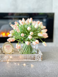 X-Large 60 Peach Tulips | Modern Faux Floral Arrangement | Real Touch Artificial Faux Forever Flowers in Glass Vase, Faux Flowers in Vase