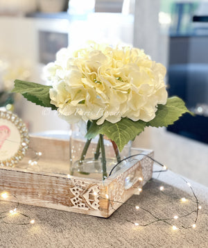 Off-White Hydrangeas in Glass Vase, Artificial Faux Flower Arrangement, Silk Flower Centerpiece, Floral Arrangement Decor, Gift
