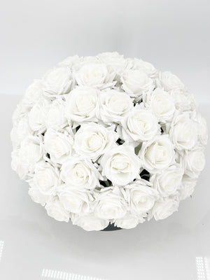 60 Real Touch White Roses Arrangement in Black Vase, French Country Artificial Flowers, Floral Centerpiece, Realistic Faux Floral Home Decor