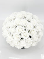 60 Real Touch White Roses Arrangement in Black Vase, French Country Artificial Flowers, Floral Centerpiece, Realistic Faux Floral Home Decor