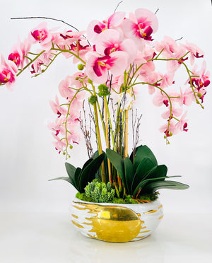 Tall Pink 7 Stems Phalaenopsis Orchid Arrangement, Real Touch Flower in Vase | Elegant Table Centerpiece | Floral Decor | Flower Arrangement