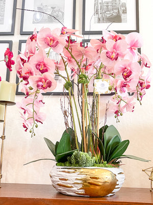 Tall Pink 7 Stems Phalaenopsis Orchid Arrangement, Real Touch Flower in Vase | Elegant Table Centerpiece | Floral Decor | Flower Arrangement