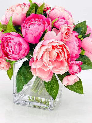 Modern Pink Peony Arrangement Artificial Faux Flower Centerpiece, French Country Floral Decor, Silk Flowers in Vase Home Decor by Blue Paris