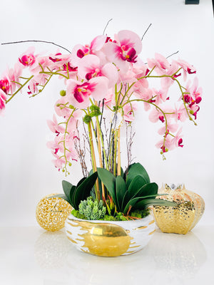 Tall Pink 7 Stems Phalaenopsis Orchid Arrangement, Real Touch Flower in Vase | Elegant Table Centerpiece | Floral Decor | Flower Arrangement