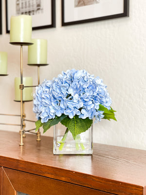 Blue REAL TOUCH Hydrangeas in Vase, Artificial Faux Flower Arrangement, Floral Centerpiece Flower, Faux Flower in Vase, Home Decor
