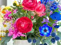 Spring Wild Flowers Mix Floral Arrangement, Roses, Peonies Extremely Realistic French Country, Artificial Faux Centerpiece Decor Gift Blue