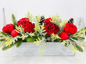 Red Peonies Christmas Faux Artificial Flower Arrangement-Christmas Faux Centerpiece-Christmas Fake Flowers Centerpiece-Christmas Gift-Decor