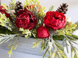 Red Peonies Christmas Faux Artificial Flower Arrangement-Christmas Faux Centerpiece-Christmas Fake Flowers Centerpiece-Christmas Gift-Decor