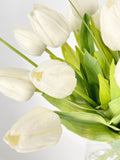17” White Real Touch Tulips Modern Arrangement Centerpiece | Real Touch Artificial Faux Forever Flowers