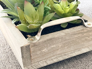 31” Long Succulents in Wood Base, Faux Artificial Greens Succulents Plants Table Centerpiece Floral Decor Centerpiece Faux Florals