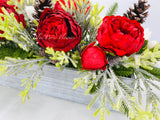 Red Peonies Christmas Faux Artificial Flower Arrangement-Christmas Faux Centerpiece-Christmas Fake Flowers Centerpiece-Christmas Gift-Decor