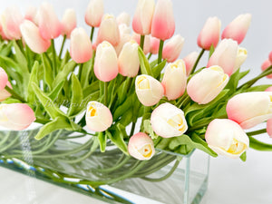 100 Pink Modern Long REAL TOUCH Tulips Arrangement Artificial Faux Table Centerpiece Floral Flower Arrangement Wedding French Style Decor