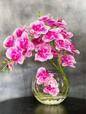 Magenta Pink 3 Stems Phalaenopsis Orchid Arrangement, Real Touch Flower in Glass Vase | Table Centerpiece | Floral Decor Flower Arrangement