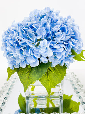 Blue REAL TOUCH Hydrangeas in Vase, Artificial Faux Flower Arrangement, Floral Centerpiece Flower, Faux Flower in Vase, Home Decor