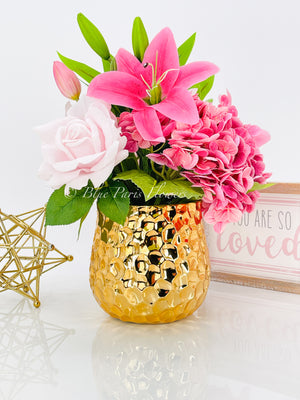 REAL TOUCH Floral Arrangement, Hydrangeas, Roses, Lilies, Tulips, French Country, Artificial Faux Forever Flowers, Flower Centerpiece, Decor