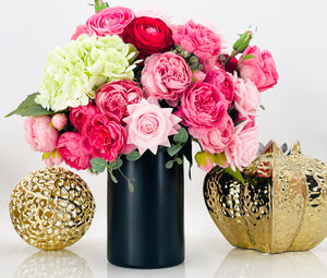 French Style Floral Arrangement, Pink Peonies Silk/Real Touch Rose Artificial Flower Centerpiece Faux Flower Unique Handmade Gift Decor