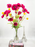 Modern Decor, Tall Fuchsia Poppy Artificial Faux Arrangement in Vase. Elegant Floral Faux Floral Centerpiece, Home, Office Decor Arrangement
