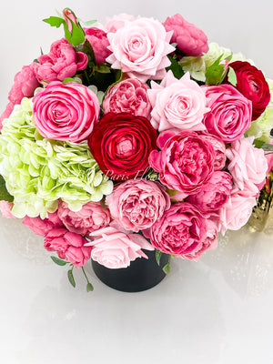 French Style Floral Arrangement, Pink Peonies Silk/Real Touch Rose Artificial Flower Centerpiece Faux Flower Unique Handmade Gift Decor