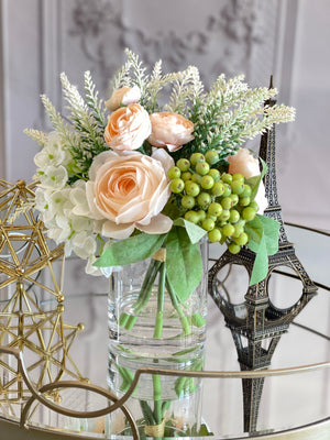 Floral Arrangement in Vase, Peonies, Lavender, French Country Artificial Flowers Faux Home Decor Realistic Floral Arrangement Blue Paris