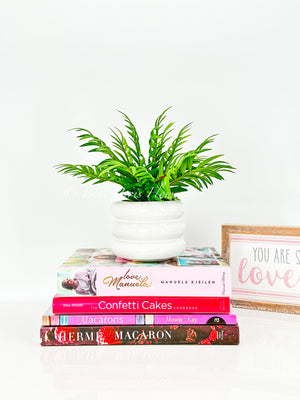 Green Ferns in White Ceramic Vase, Faux Artificial Greens Succulents Plants Table Centerpiece Floral Decor Centerpiece Faux Florals