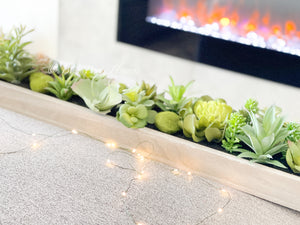 31” Long Succulents in Wood Base, Faux Artificial Greens Succulents Plants Table Centerpiece Floral Decor Centerpiece Faux Florals