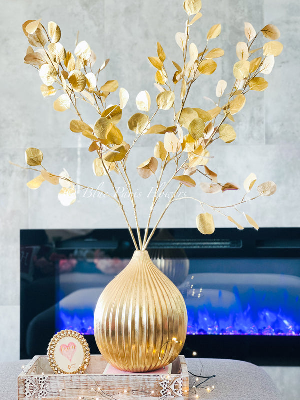 Modern Decor, Gold Silver Dollar Artificial Faux Arrangement in Vase. Gold Floral Faux Floral Centerpiece, Home, Office Decor Arrangement