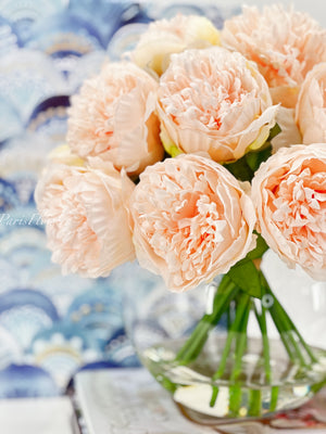 Pink Large Head Peony Arrangement, Artificial Faux Centerpiece, Decor Wedding Faux Florals, Silk Flowers in Glass Vase by Blue Paris