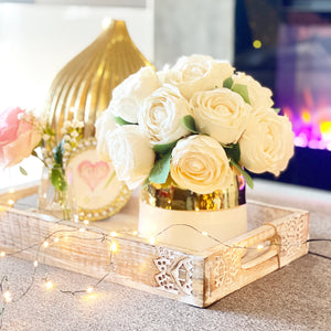 Cream White Rose Arrangement | Silk Floral | French Country | Artificial Faux Forever Flowers in Vase for Home Decor by Blue Paris