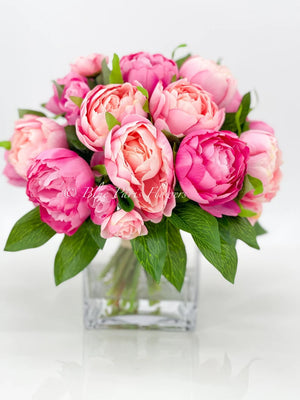 Modern Pink Peony Arrangement Artificial Faux Flower Centerpiece, French Country Floral Decor, Silk Flowers in Vase Home Decor by Blue Paris