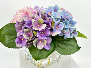 Lavender Purple Blue Peonies and Real Touch Hydrangeas Arrangement Artificial Faux Centerpiece, Soft Touch Floral Flowers in Vase Home Decor