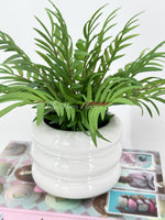 Green Ferns in White Ceramic Vase, Faux Artificial Greens Succulents Plants Table Centerpiece Floral Decor Centerpiece Faux Florals