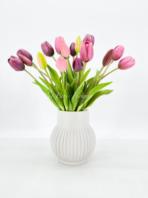 Real Touch Tulips in Glass Vase, Home Decor Faux Flower Arrangement, French Country Style, Floral Arrangement, Home Decor