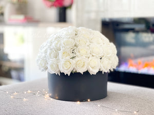 60 Real Touch White Roses Arrangement in Black Vase, French Country Artificial Flowers, Floral Centerpiece, Realistic Faux Floral Home Decor