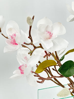 White Cherry Blossom Arrangement Silk Artificial Faux Centerpiece-Fake Flower Centerpiece-Home Decor Floral Gift Wedding Decor Blue Paris