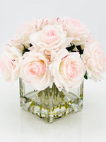 Real Touch Light Pink Roses Arrangement in Vase, French Country Artificial Flowers, Faux Floral Home Decor, Realistic Floral Arrangement